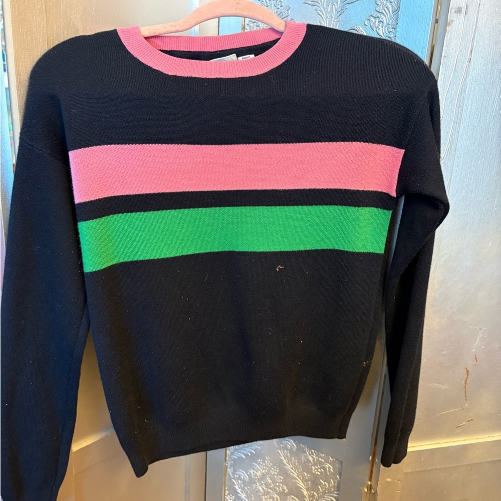 Noisy may navy Crewneck Sweater with Pink and Green Stripes